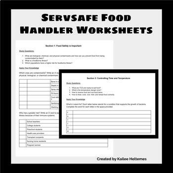 Preview of Serv Safe Food Handler worksheets | Family Consumer Science