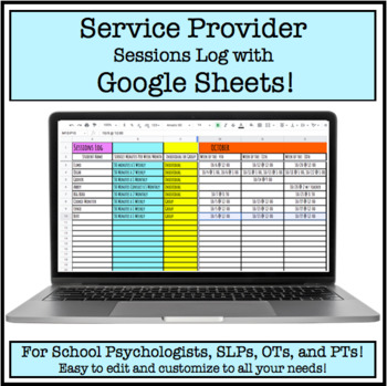 Preview of Service Provider Log/Counseling Log (School Psychologist/SLP/OT) Google Sheets!