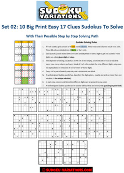 set 02 10 easy big printable 17 clues sudokus step by step solution paths