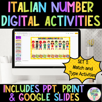 Preview of Set 1 - Italian Numbers Interactive Digital & Print - Match & Type Activity