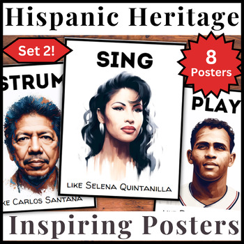 Preview of Hispanic Heritage Month Bulletin Board Inspirational Posters 8 Portraits | Set 2