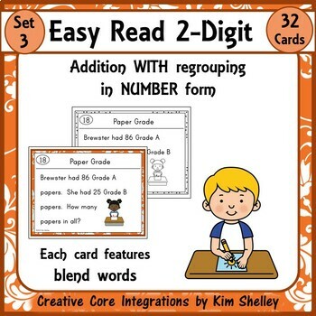 Preview of Set 3 Easy Read 2-digit Addition WITH Regrouping - Numbers