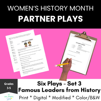 Preview of Set 3 Famous Female Leader Partner Plays for Women's History Month 3rd 4th 5th