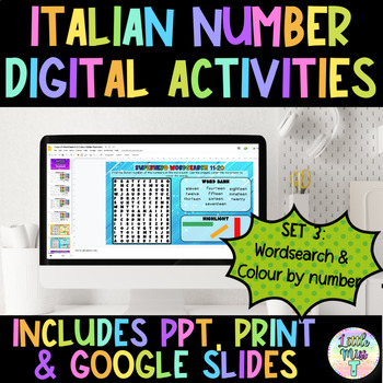 Preview of Set 3 - Italian Numbers Interactive Digital & Print - Wordsearch & colour by num