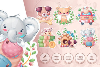 Preview of Set Cute Sticker - Seamless Pattern