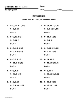 Preview of Set Intersection and Union Worksheets - Letters, Numbers, and Alphanumeric