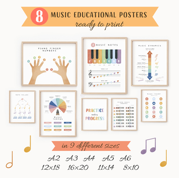 Preview of Set Of 8 Music Educational Posters, Music Theory Posters, Classroom Decor.