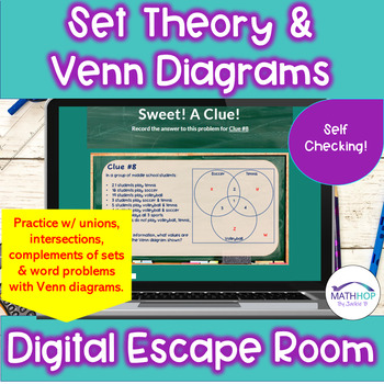 Preview of Set Theory & Venn Diagrams: Unions Intersections Complements Digital Escape Room
