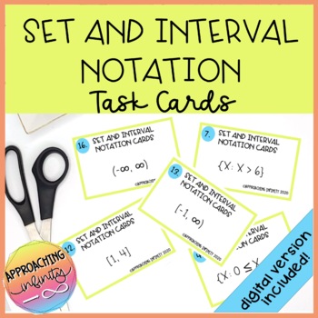 Preview of Set and Interval Notation Task Cards with Digital Version