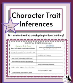 Preview of Set of 10 Character Trait Inference worksheets