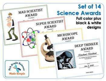 Preview of Set of 14 Science Awards - Fully Editable!
