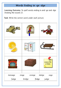 ge / dge Words - Words Ending in -ge / -dge - 15 Worksheets | TpT