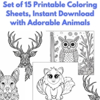 Preview of Set of 15 Printable Coloring Sheets, Instant Download with Adorable Animals