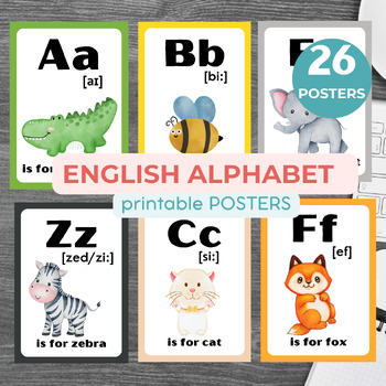 Set of 26 ALPHABET posters, English Alphabet, 26 Letter Posters, Printables