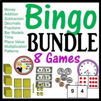 Preview of Math Bingo BUNDLE w/ 35 Bingo Cards for each Game  2nd-3rd Math Activities