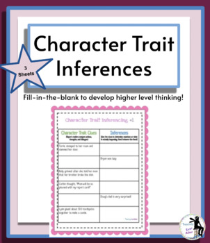 Preview of Set of 3 Character Trait Inferencing Worksheets; Reading Comprehension