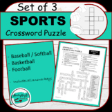 Set of 3 Sports Crossword Puzzles With Answer Keys