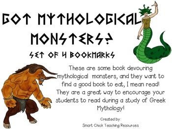 Preview of Set of 4 Greek Mythology Bookmarks ~ Reading Incentive FREEBIE