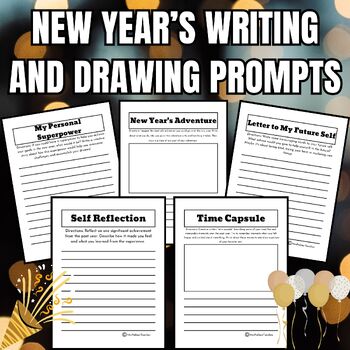 Preview of Set of 5 New Year's Creative Writing + Drawing Prompts (3rd-5th Grade)