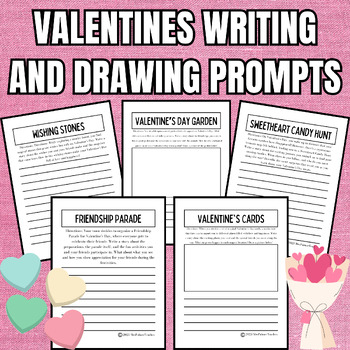 Preview of Set of 5 Valentine's Day Creative Writing + Drawing Prompts (3rd-5th Grade)