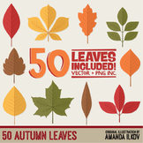 Set of 50 Autumn Leaves Clipart - Fall Leaves Clipart - Au