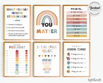 Preview of Set of 6 Calm corner posters, zones of regulation, therapy office decor, DBT