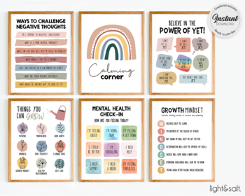 Preview of Set of 6 Calm corner posters, therapy office decor, growth mindset, CBT