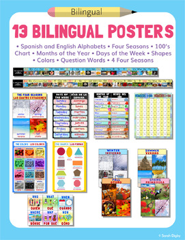 Preview of Set of 13 Bilingual Posters for the Classroom – English and Spanish