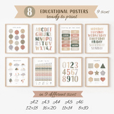 Set of 8 Neutral Educational Posters, Classroom Decor Bundle.