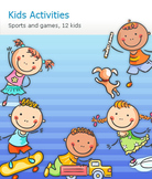 Set of Cartoon Kids' Outdoor Activities, Sports and Games