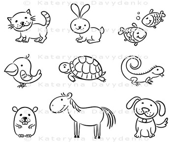 Set of Cartoon Pet Animals by Optimistic Kids and Families Art | TPT