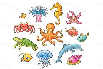 Set of Cartoon Sea Animals by Optimistic Kids and Families Art | TPT