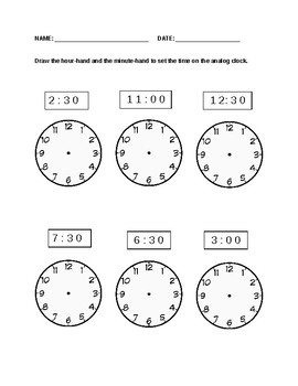 set of clock worksheets analog and digital by samantha schmitt tpt