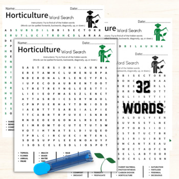 Preview of Horticulture Word Search , Agriculture Education Vocabulary