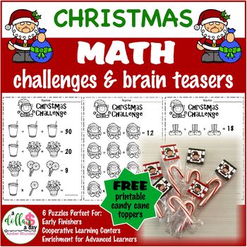 Preview of Christmas Math Puzzle Challenge Brain Teasers with FREEBIE