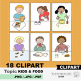 Colouring Set of clipart Kids & Food x 18