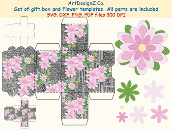 Preview of Set of gift box and flower templates. Vector and raster files.