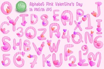 Preview of Set of illustrations alphabet A-Z and numbers 0-9, Pink Valentine's Day