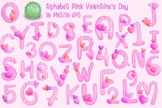 Set of illustrations alphabet A-Z and numbers 0-9, Pink Va