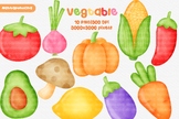 Set of watercolor vegetables illustrations for healthy eating .