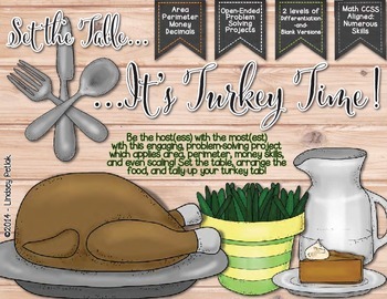 Preview of Set the Table, It's TURKEY TIME! {Area, Perimeter, & Budgeting Math Project}