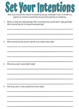Set your intentions worksheet by Maestra Morales | TPT