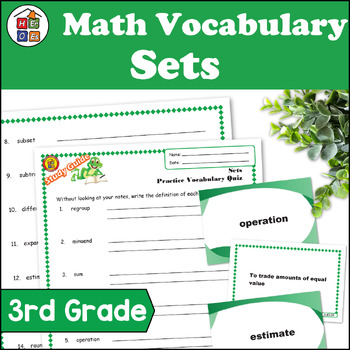 Preview of Sets | 3rd Grade Math Vocabulary Study Guide Materials and Quizzes