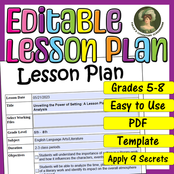 Preview of Setting Analysis : Editable Lesson Plan for Middle School