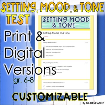Preview of Setting, Mood, and Tone Test Google Form and Print 