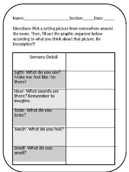 Preview of Setting/Sensory Detail Graphic Organizer