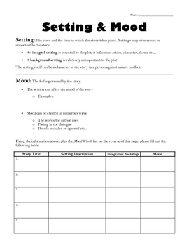 Setting and Mood Mini-lesson by Ms G's Teaching Ideas | TpT