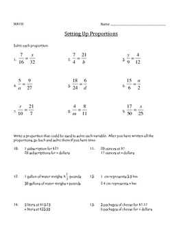 Setting up Proportions - Math Worksheet by InsPIring Math ...