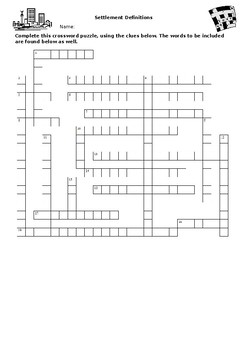 Preview of Settlement Definitions Crossword