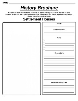 Preview of Settlement Houses "Informational Brochure" Worksheet & WebQuest